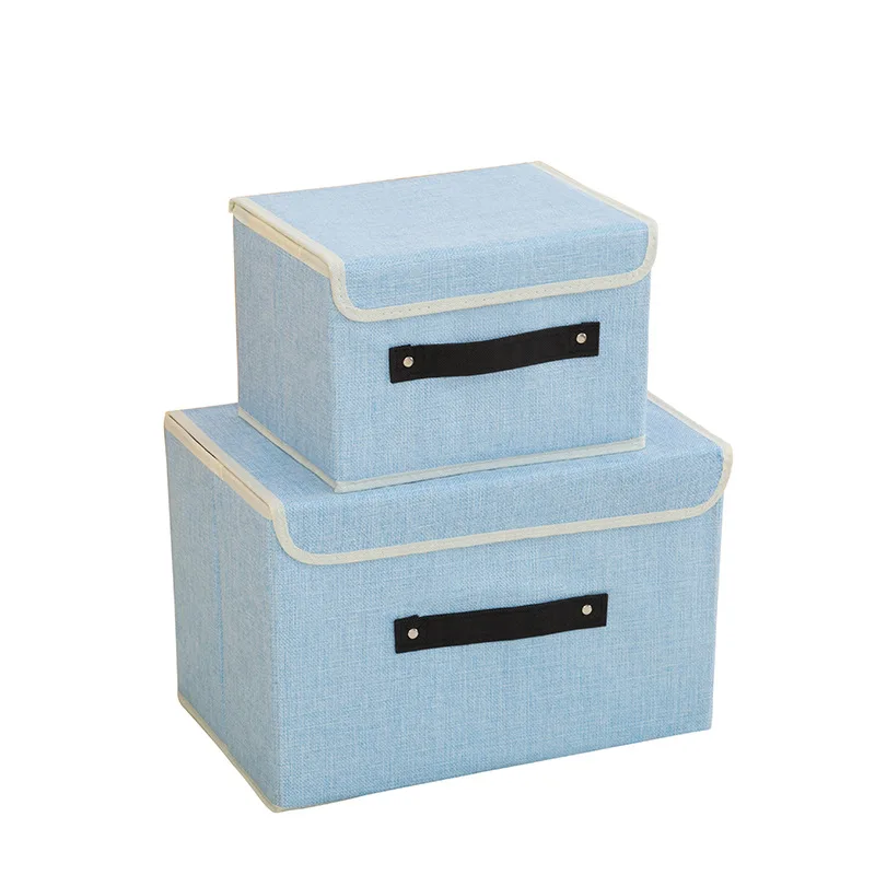 

Foldable Storage Box Bin with Lid Toys Organizer Food Clothes Scarf Socks Stockpile Cotton and Hemp Basket