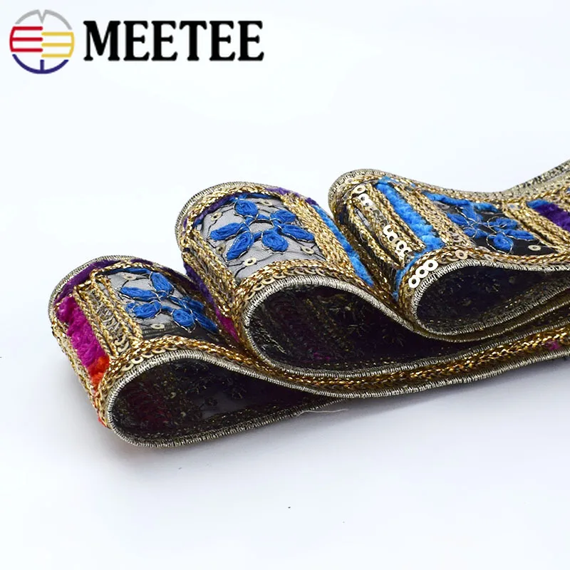 3 метра Этническая золотая нить вышитая кружевная отделка тесьма ленты манжеты