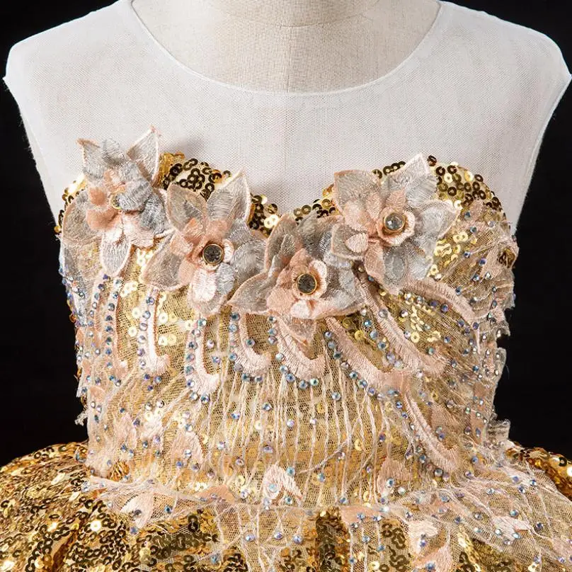 New Luxury Gold sequin flower girl dress Sleeveless High-end show princess gown Modis Kids Wedding Party Dress Vestidos Y2035 |