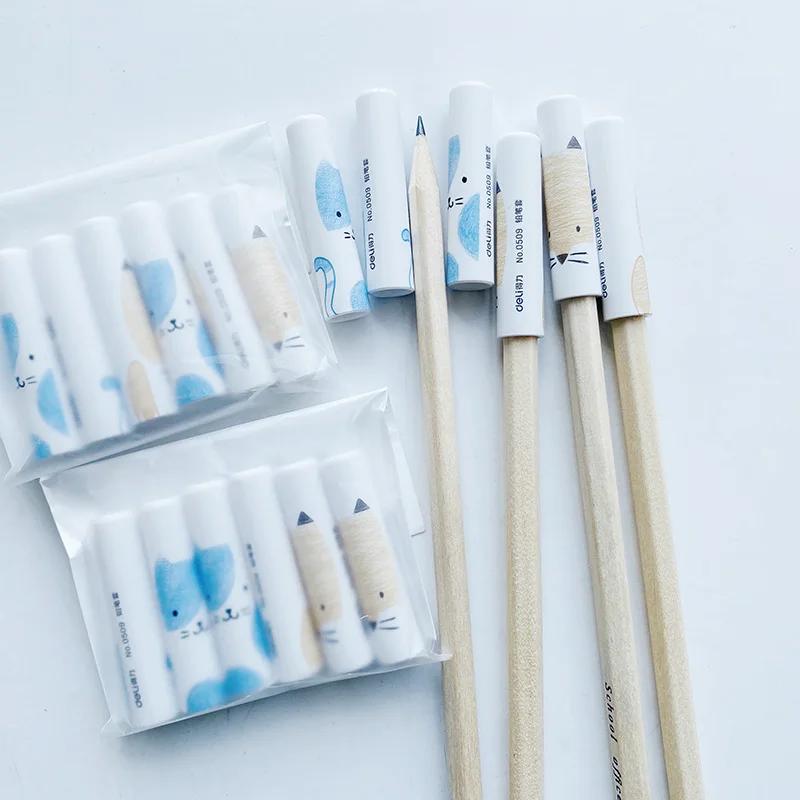 

6 pcs/pack Kawaii Plastic Cat Fox Pen Pencil Cap Stationery Plastic Grip for Kids Child Pencil Topper