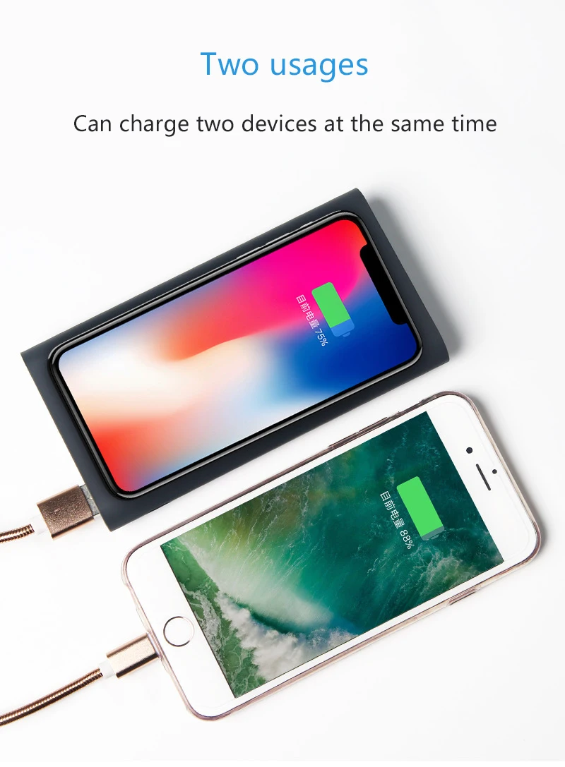 Портативное зарядное устройство 2 в 1 QI беспроводное противоскользящий дизайн