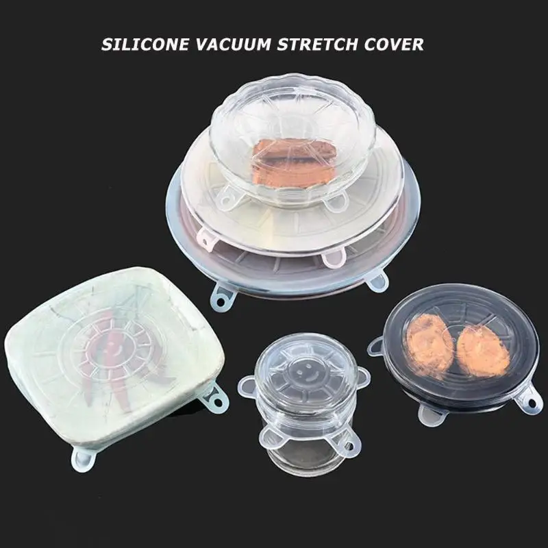6 шт. многоразовая силиконовая пищевая обертка эластичная вакуумная герметичная