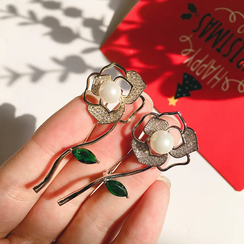 

Fashion Rose Flower Crystal Brooches For Women New Luxury Dress Scarf Brooch Pins Jewelry Fine Accessories