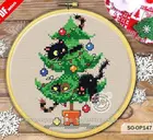 Хлопковая самосочетающаяся вышивка крестиком MM RS, вышивка крестиком из хлопка, поставляется без принтов, без принтов, зеленая, Искусственная елка, кот