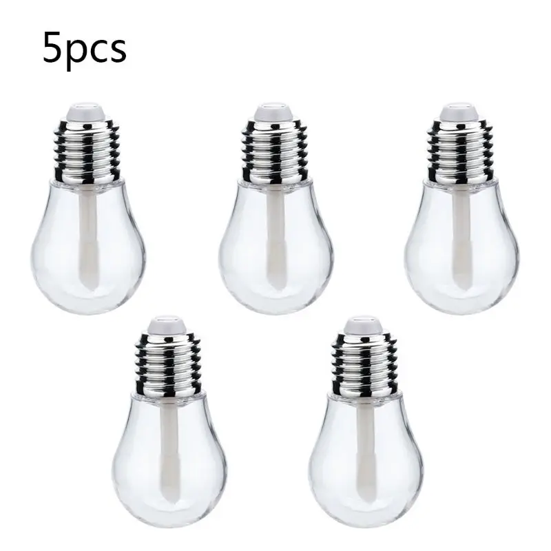 

5Pcs Light Bulb Shaped Empty Plastic Bottles Clear Lip Gloss Tubes Refillable