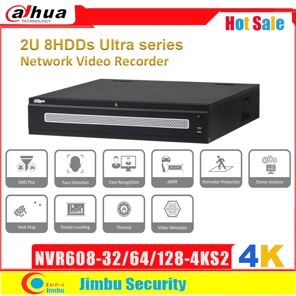 Preise Dahua Ultra Serie 4K 2U 8HDD NVR608-64-4KS2 NVR608-128-4KS2 RAID SMD Plus IVS ANPR N + M Cluster Gesicht Erkennung Video Recorder