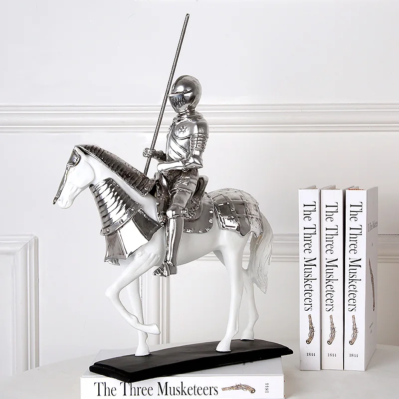 

WESTERN STYLE CREATIVE RETRO RIDING SAMURAI ART SCULPTURE WARRIOR FIGURE STATUE RESIN CRAFT AMERICAN DECORATIONS FOR HOME R3841