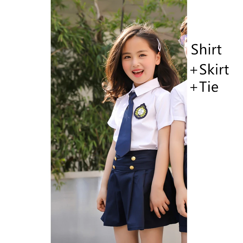 Girls Set Новое поступление, детская модная школьная форма, летние хлопковые корейские Студенческие Костюмы для хора мальчиков и девочек, темно-синие костюмы JK - Цвет: Girls Set