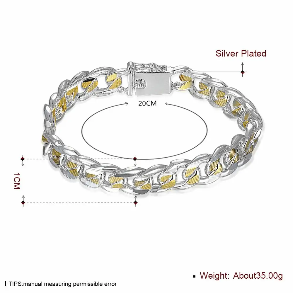 Оптовая продажа серебряный цвет золотые боковые цепи браслет 10 мм x 20 см модные