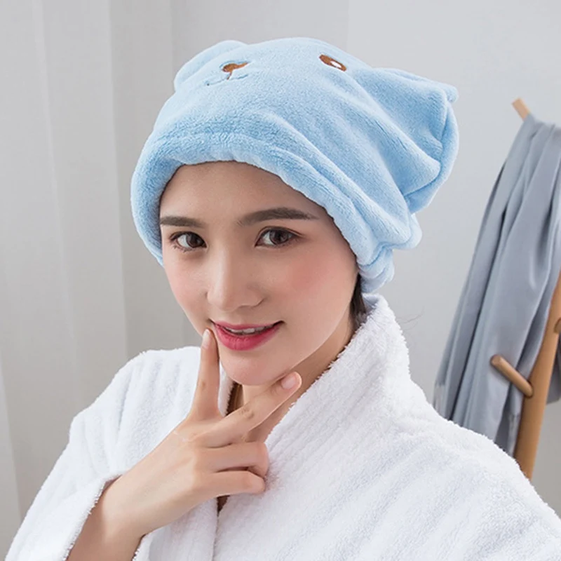

Cartoon Bear Thick Coral Fleece Dry Hair Cap Microfiber Super Absorbent Quick Dry Bath Cap Wrapped Towel Bathroom Accessories