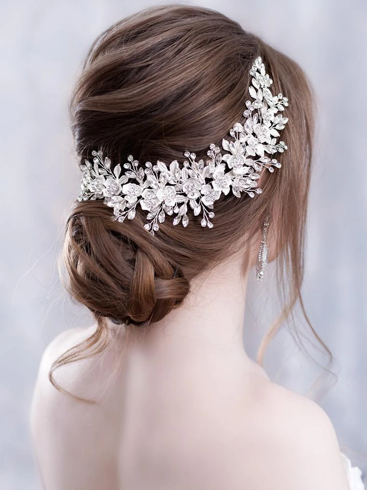 

Silve RColor Bridal Flower Headband Prom Tiara Wedding Hair Accessories Bride Handmade Hair Ornaments Female Crystal Headdress