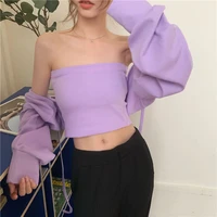 fashion suit womens early autumn short paragraph inner vest tube top top shawl long sleeved cardigan jacket two piece ins tide