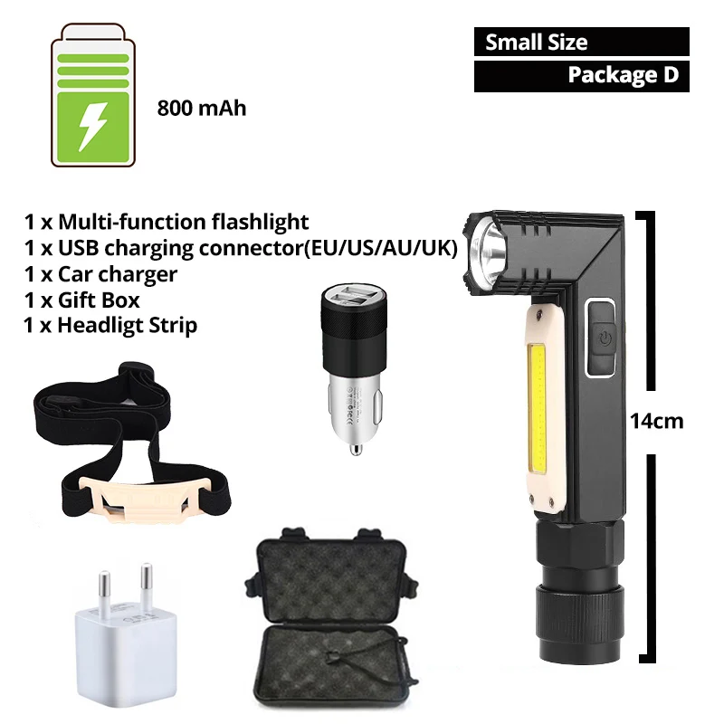 Package D-Small size Многофункциональный светодиодный фонарик 5 Режим освещения USB перезаряжаемая Рабочая лампа Регулируемая лампа передние и задние сильные Магнитный факел - Испускаемый цвет: Package D-Small size