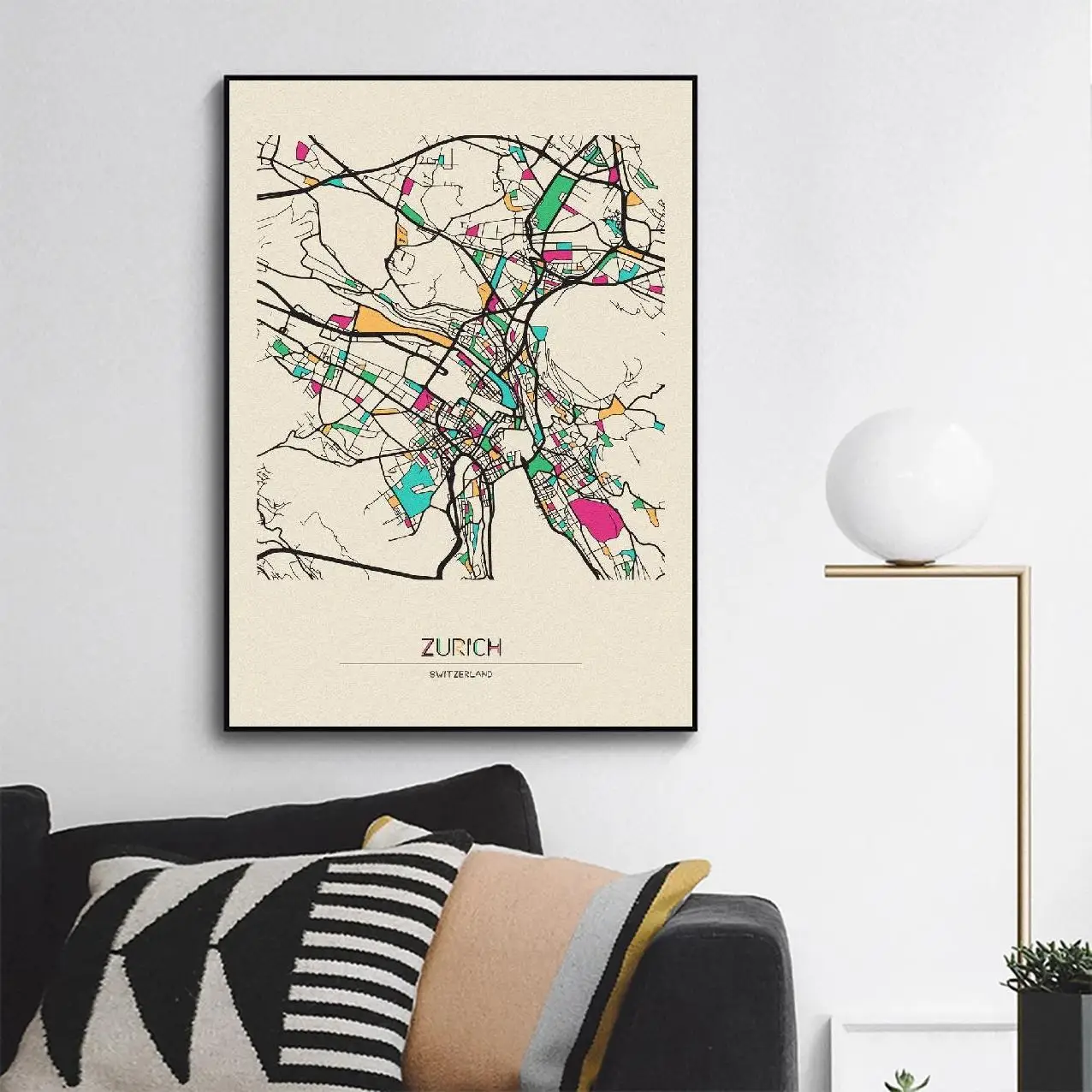 Картина на холсте с изображением гарнитуры швейцарская карта Цюриха настенный