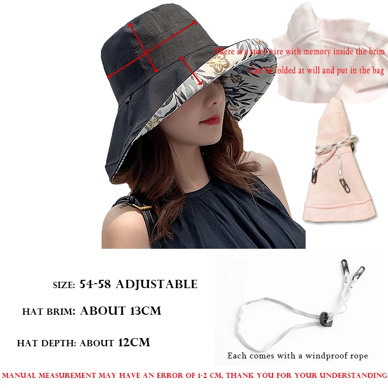 

K34Women's Bucket Hat Fashion Summer Big Brim Sun Hat For Female Beach 2021 NEW Double-Sided Fisherman Hat Sun Visor Women's Cap