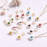 boho new style shell colored beads dangle earrings necklace women jewelry sets glass evil eye conch handmade pendants necklace