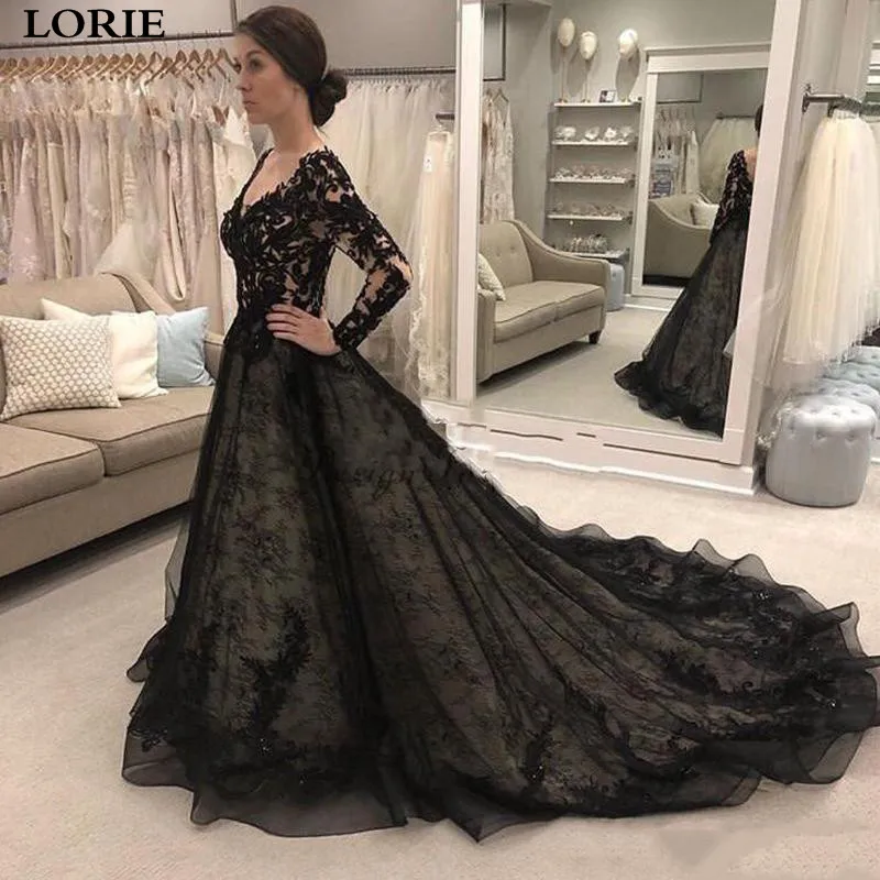 Кружевное свадебное платье LORIE Blace с длинным рукавом и v образным вырезом платья