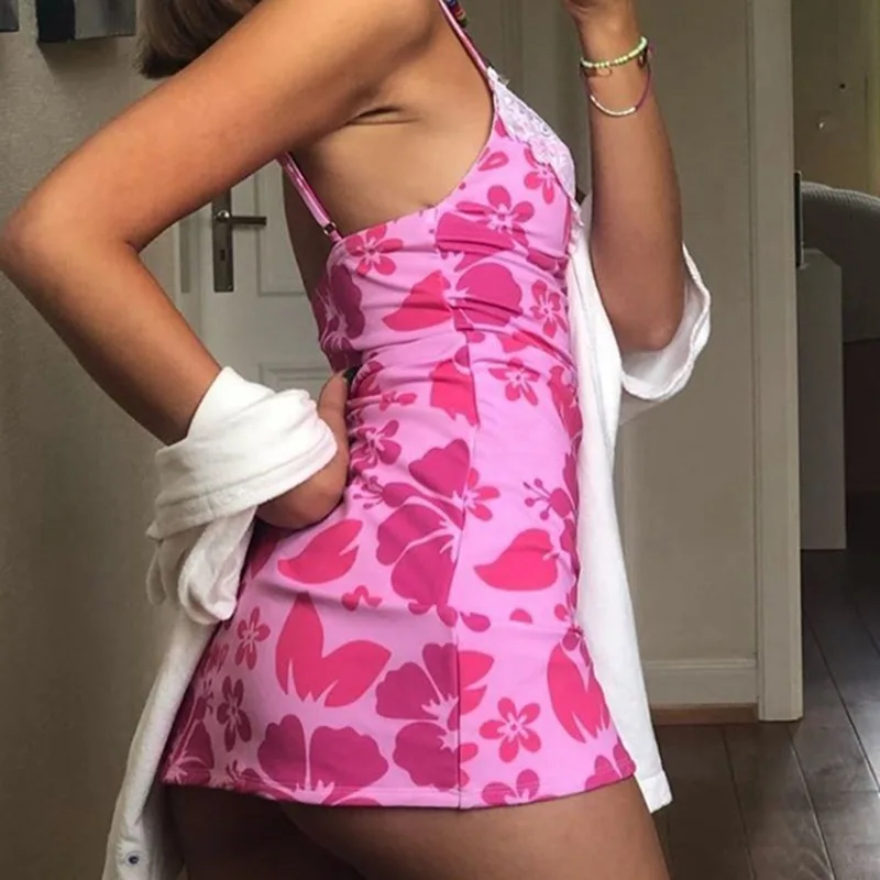 

Summer Dress2021SexyWomen's Clothing New V-neck Lace Tie-Dye Print Slim Flower Hip Skirt Dress Women Women Clothing