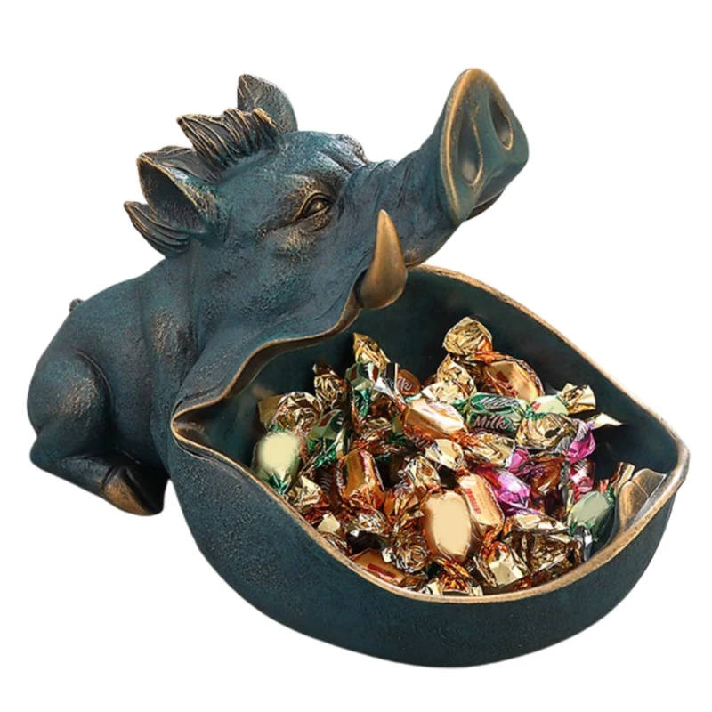 

Creative Wild Boar Key Storage Bowl Resin Candy Dish Art Animal with Big Open Mouth Snack Jewelry Holder Home Living Room Bedroo