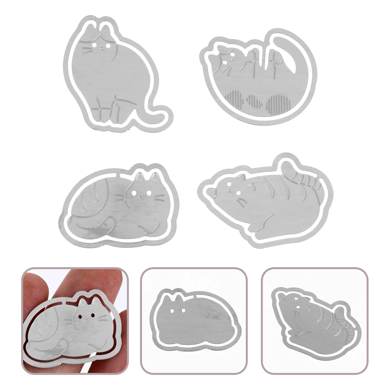 

4Pcs Metal Bookmarks Cat Shaped Paper Clips Book Marker Clips Office Supply