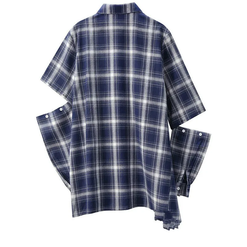 Женская Повседневная рубашка в клетку DEAT однобортная ажурная с отложным