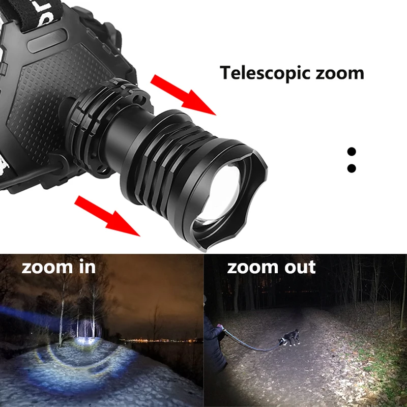 xhp160 powerful led headlamp headlight waterproof zoomable power bank rechageable head lamp 7800mah18650 battery working light free global shipping