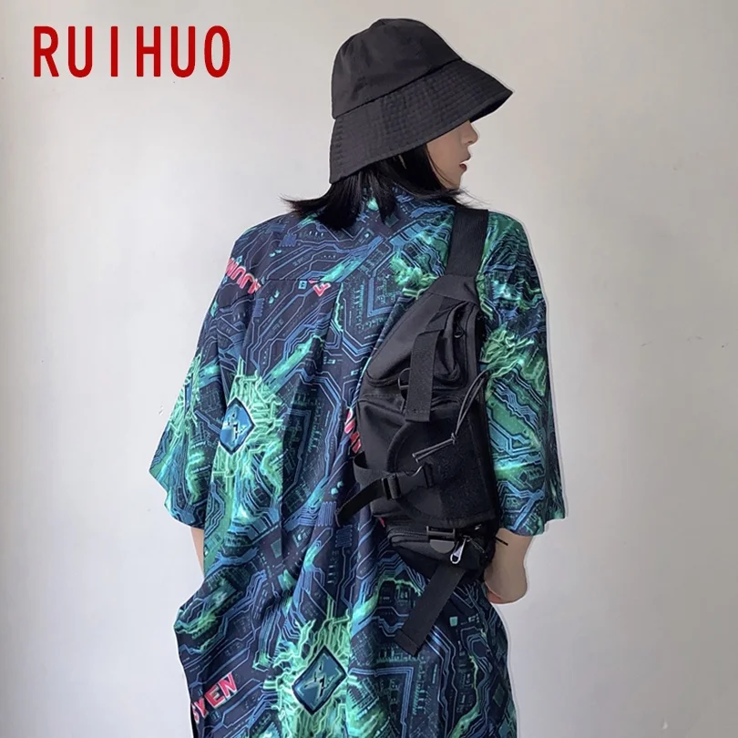 

RUIHUO Casual Shirts For Men Clothing Mandarin Collar Mens Shirts Casual Slim Fit Short Sleeve M-2XL 2021 New Arrivals