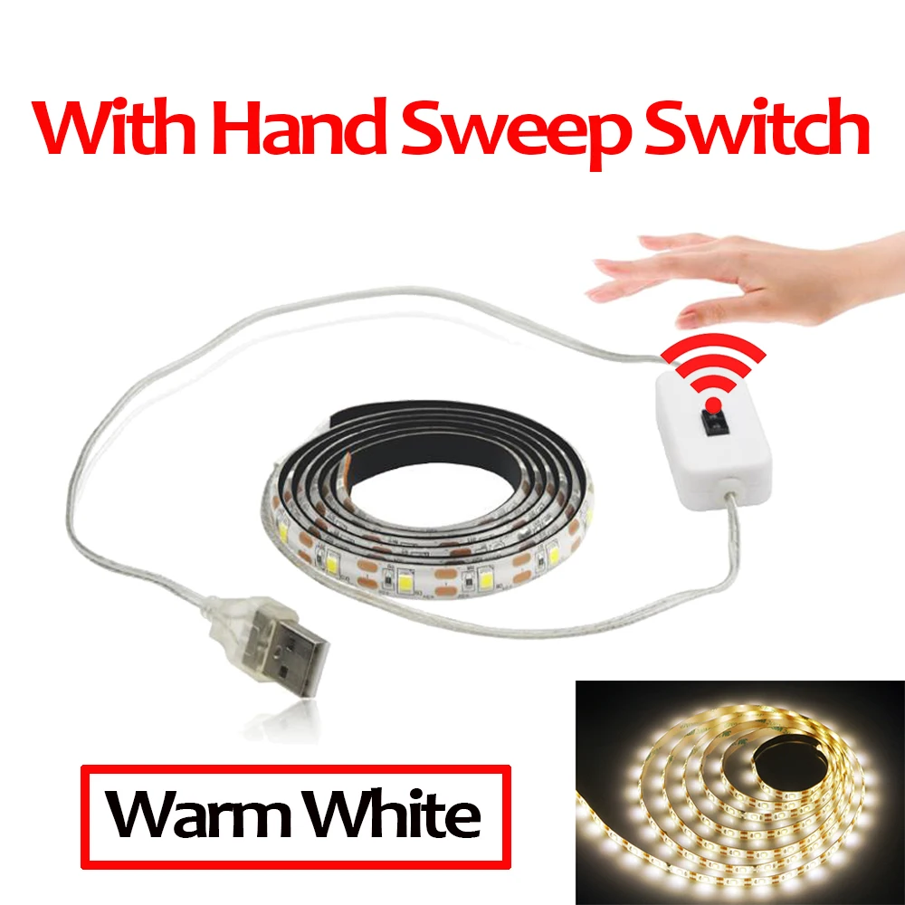 Hand Sweep Warm Светильник под шкаф, ручной переключатель, USB светодиодный светильник Kithcen с датчиком движения, Ночной светильник для шкафа, светодиодный светильник для помещений - Цвет: Hand Sweep Warm