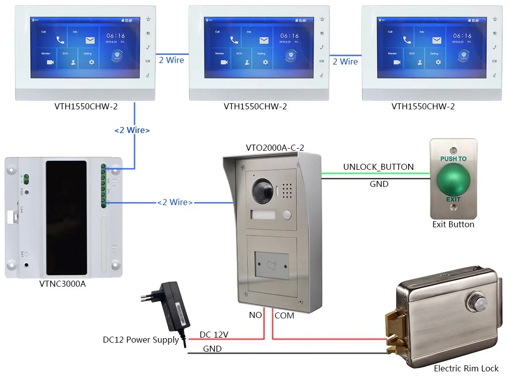 2-провод VTO2000A-C-2 модуль дверной звонок, работа с VTH1550CHW-2 и VTNC3000A, ip видеосвязь, ip-домофон, SIP дверной Звонок