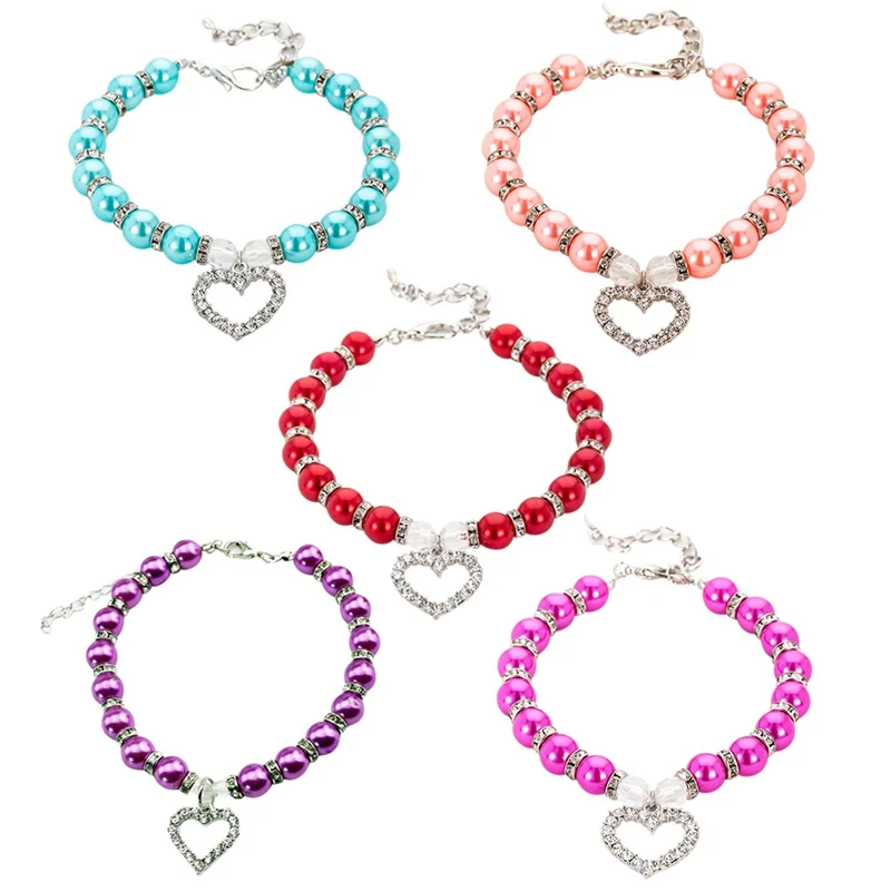 Pet Регулируемый декоративный воротник Пластик Стразы Жемчуг Цепочки и ожерелья