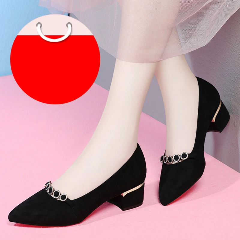 

Plus Size 2019 New Sexy Ladies Pumps Casual Shoes Woman Pumps Pointed Toe Women Shoes Slip on Flock High Heels Office Pumps