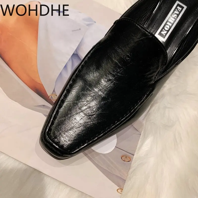 

Women Mules Slipper High Quality Soft Leather Square Toe Slipper Slip On Outdoor Sandal Causal Heel Slides Female High Slipper
