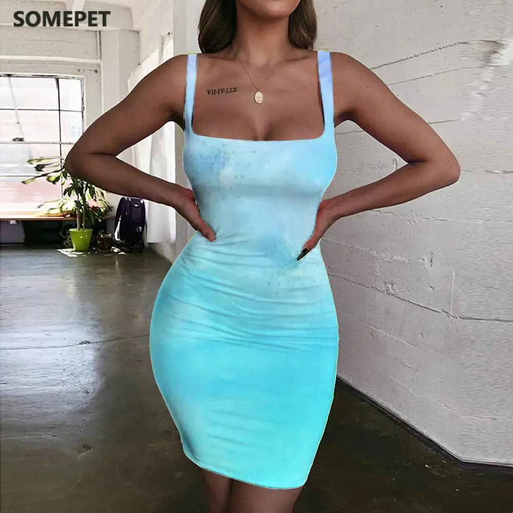 

SOMEPET Psychedelic Dresses Women Painting Sundress Flowers Bodycon Dress Graphics Ladies Dresses Womens Clothing Party Beach