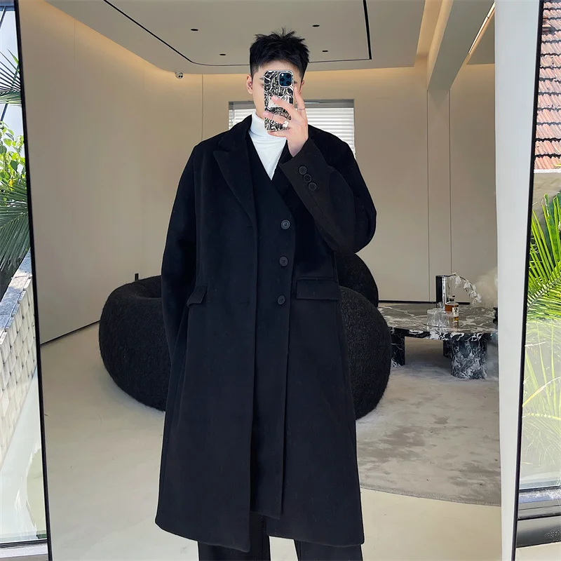 Мужское шерстяное пальто повседневное Свободное в Корейском стиле с двойной