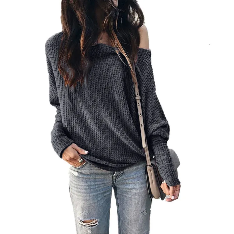 Women's T-Shirt Oblique Collar Strapless Lantern Long Sleeve Bat Autumn Casual Top strapless halter Solid color pullover tops | Женская