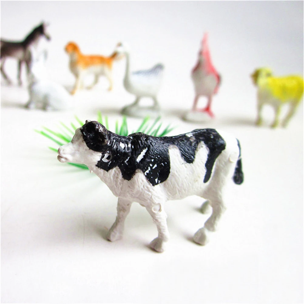 

8Pcs Small Plastic Simulation Horse Cat Dog Cow Pig Sheep Chicken Duck Farm Animals Models Figures Figurines Set Toys