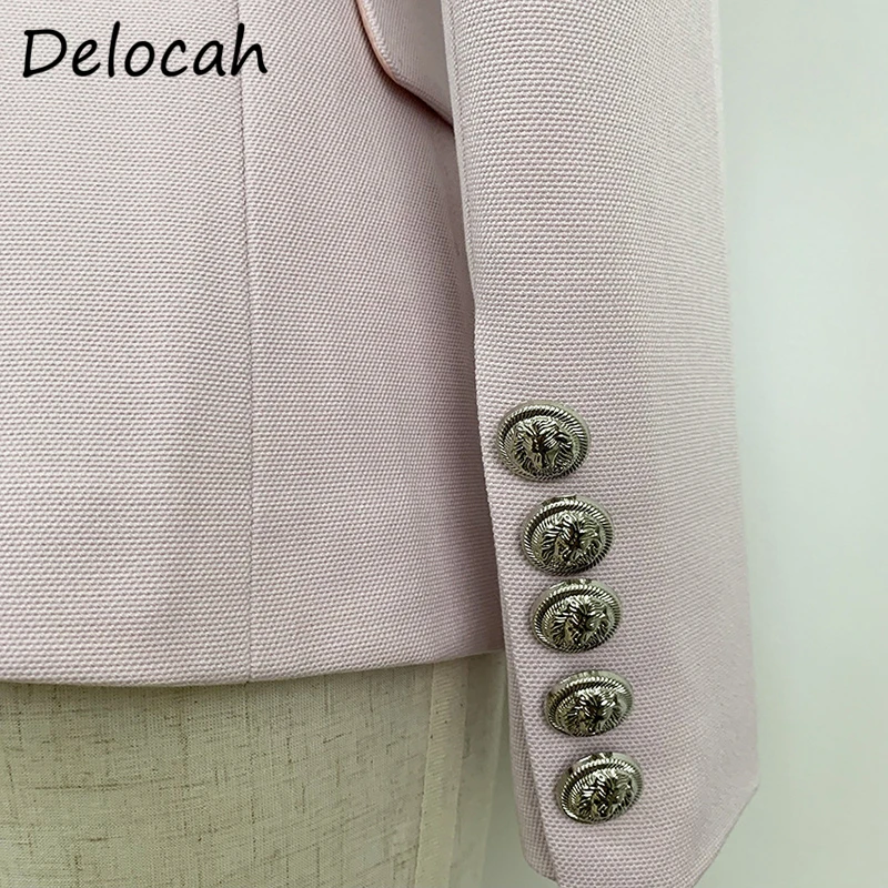 

Delocah Women Autumn Fashion DesignerShort Jacket Long Sleeve Double Breasted Fake Pocket Solid Printed Bodycon Ladies Coats