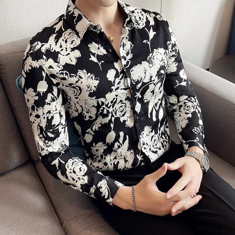 New Brand clothing Men's spring high quality long sleeve shirts/Male slim fit Fashion Casual printing Business shirt size S-4XL