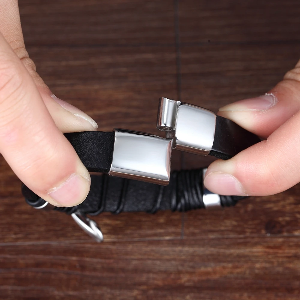 

Fashion Deluxe Irregular Graphic Accessories Men's Leather Bracelet Stainless Steel Combination for Birthday Commemorative Gifts