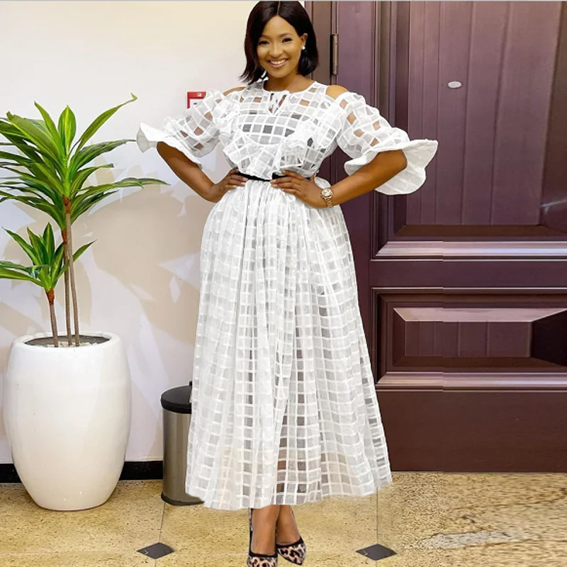 

African Dresses For Women White Maxi Dress 2022 Spring Dashiki Pleated African Clothes Plus Size Africa Clothing Christmas Robe