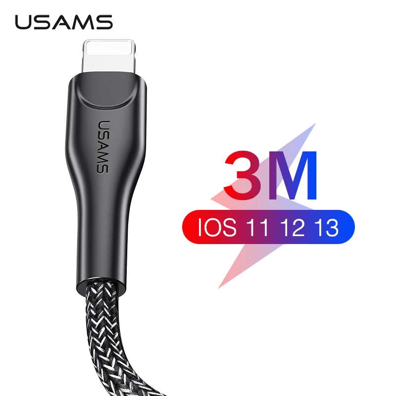 USAMS 3 м USB кабель для iPhone 11 Pro Max XR X 7 8 Plus мобильный телефон зарядное устройство Дата
