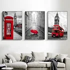Плакаты с изображением Красного автобуса, черного, белого, Парижа, Лондона и телефонной будки принты картины на холсте, настенные картины для декора гостиной