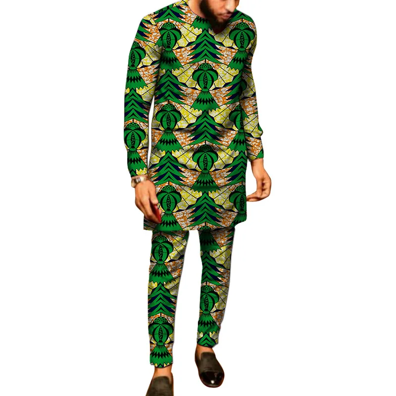 

Men's dashiki tops match elastic waist pant sets male Ankara outfits 2020 African fashion man's event habiliments