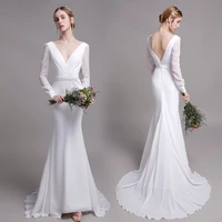 2021 new bohemian chiffon wedding dress mermaid long sleeve sexy v neck boho bridal gown vestidos de mariage