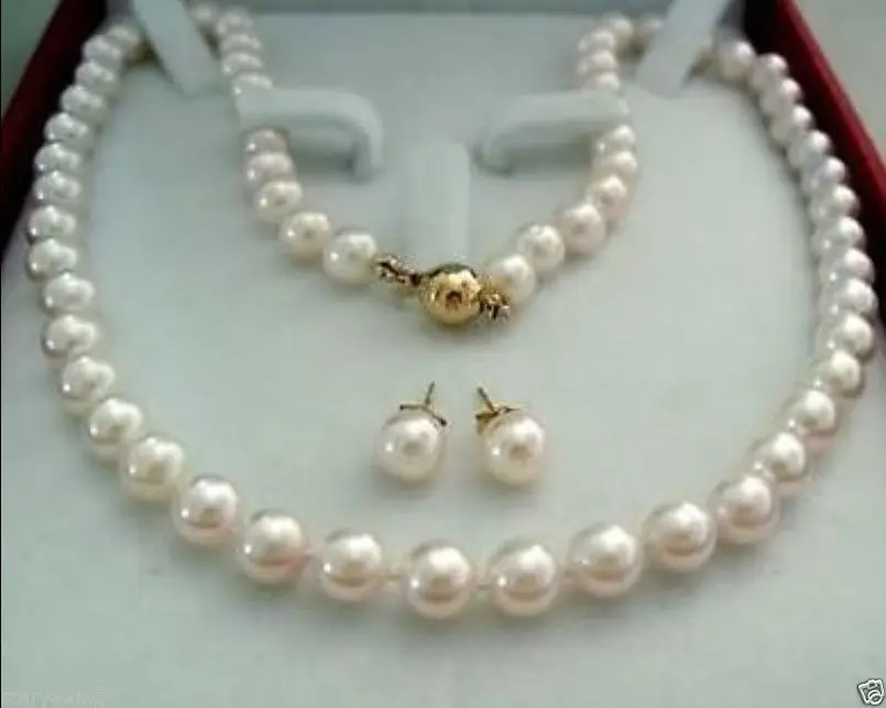 

14K Gold Clasp 8-9MM AAA+ White Akoya Cultured Pearl Necklace Earring