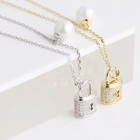 sterling silver real 925 necklaces women chains vintage jewelry zircon pendants undefined fashion luxury lock pearl shell double