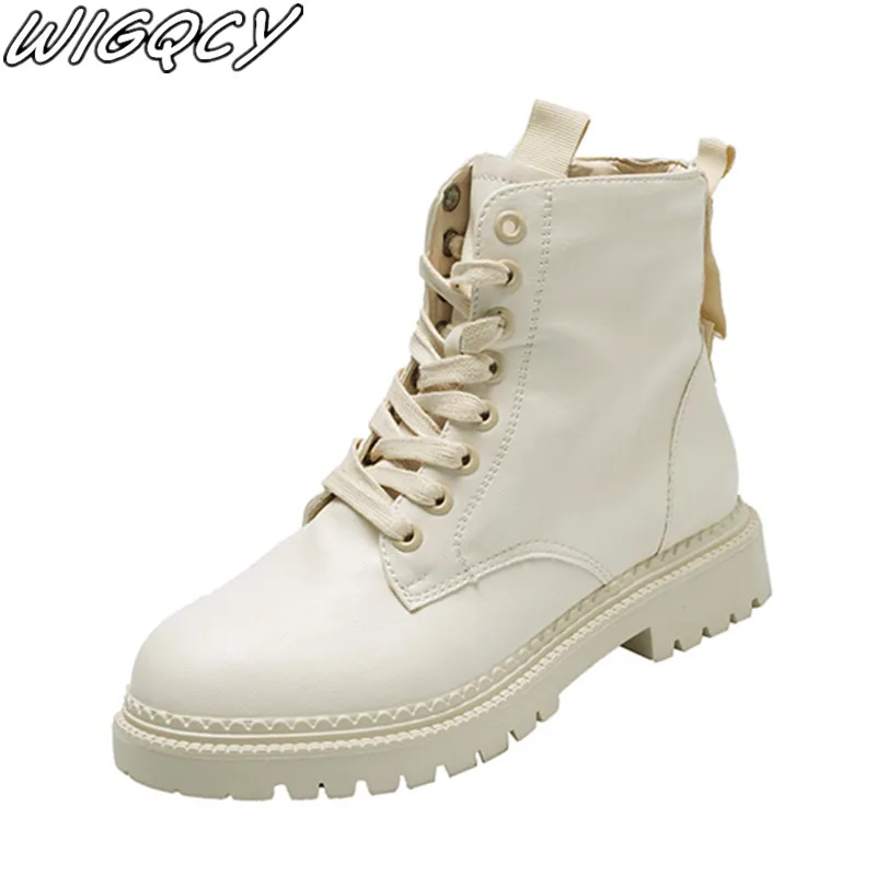 Зимние женские полусапожки в стиле ретро Однотонные ботинки на плоской подошве с