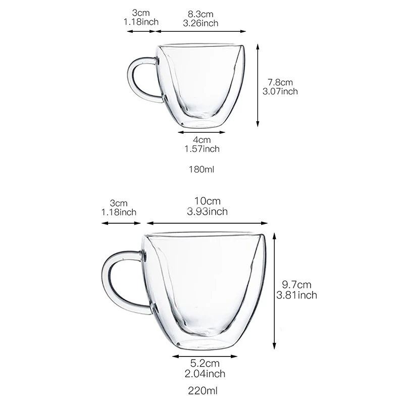 Креативная прозрачная стеклянная кружка с двойными стенками в форме сердца