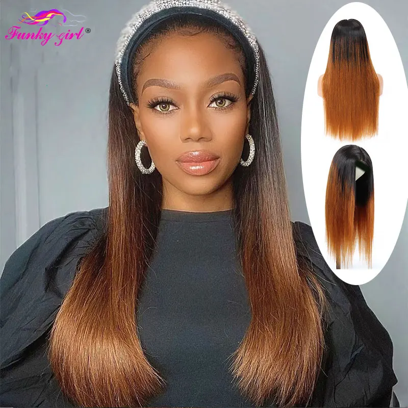 Ed Straight Headband Scarf Wig Brazilian 100% Remy Human Hair Glueless Full Machine Made Wig 150% Density Hair