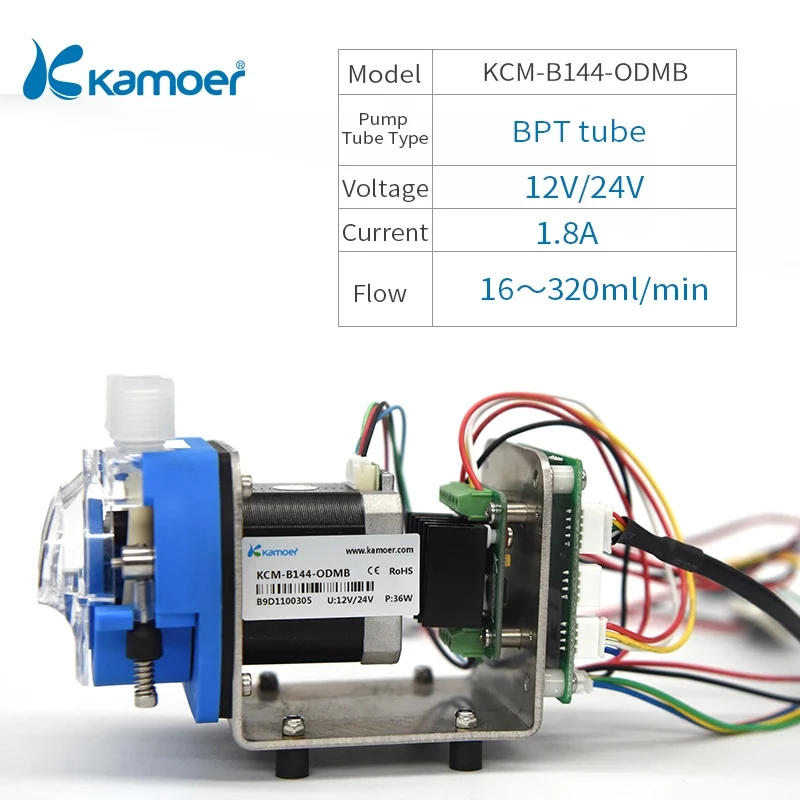 Kamoer KCM-ODM 12 V/24 V Мини Насадка На шланговый насос с трубкой Небольшой Поток шагового двигателя(13,5~ 320 мл/мин., 4/8 роторов - Напряжение: KCM-B144-ODMB